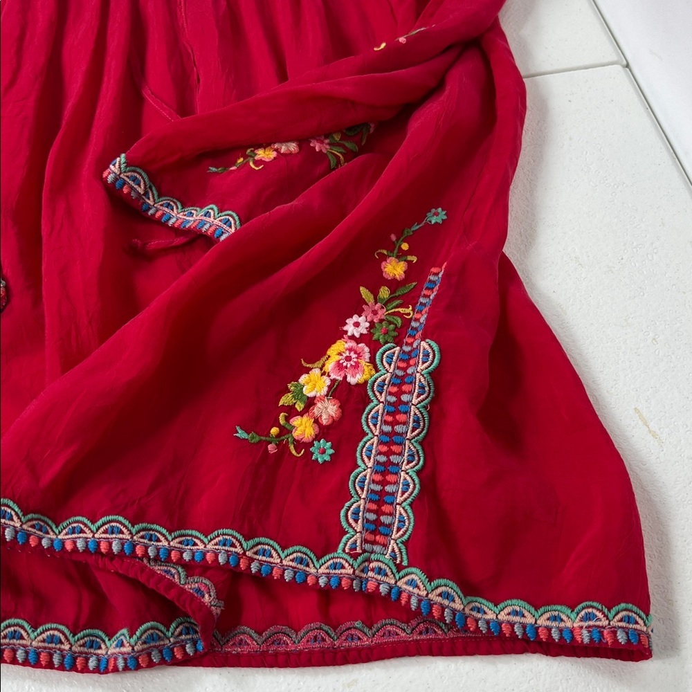 Johnny Was Sz XS Floral Embroidered Top Babydoll Top Red Boho - Picture 8 of 9